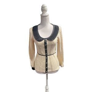 Anthropologie VTG Guinevere  Angora Blend Beige Sweater Black Silk Trim Top Smal